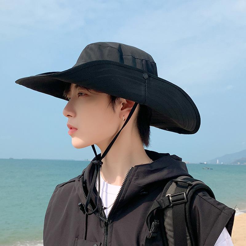 Summer men's outdoor fishing mountaineering sun protection hat breathable sun hat big brim UV protection bucket hat 9240