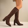 Autumn Winter Thick Heel Women Knee High Boots Pointed Toe Stripper Party Shoes Female Vintage Long Booties Zapatos De Muje