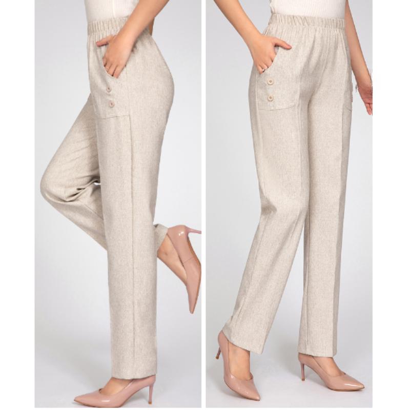 Damen Frühling und Frühling Baumwolle Leinen Casual Bequeme Hosen Mode Weiß Beige Damen Lose und Gerade Hosen