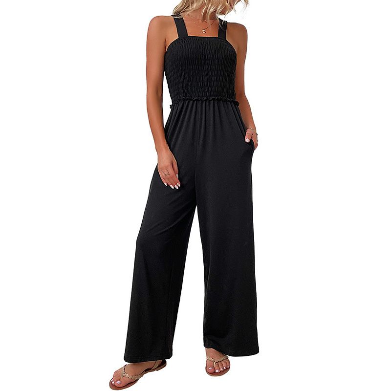 Solid Color Suspender Wide Leg Jumpsuit Pure Color Suspender Wide Leg Jumpsuit