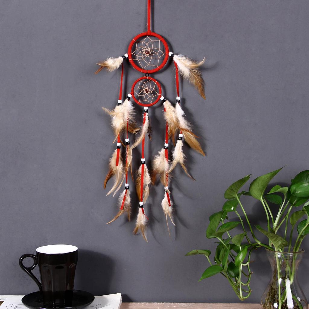 Indian Dream Catcher Ornament with Double Rings – Wind Chime Wall Decoration