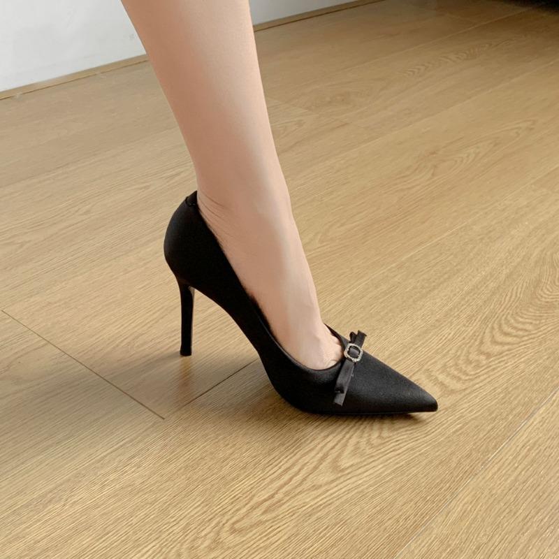 New models are not tired of high heels, sexy temperament, pointed head, thin heel bow, high-end sense, beautiful single shoes