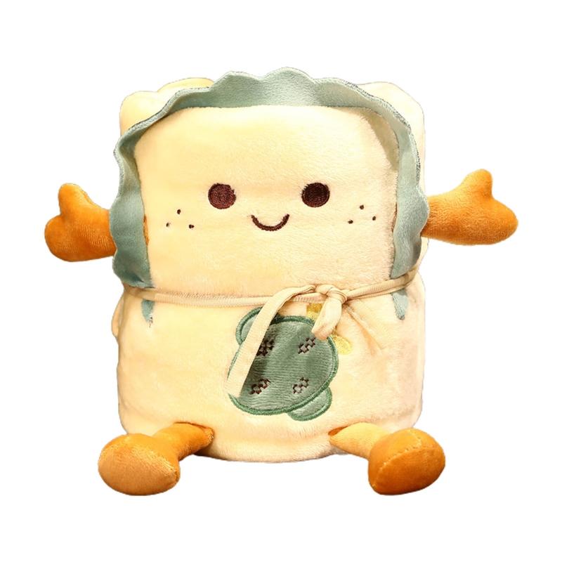 Cartoon Toast Blanket Portable Flannel Roll Blanket Cute Single Person Winter Sheet Office Nap Household Supplies 90x115CM