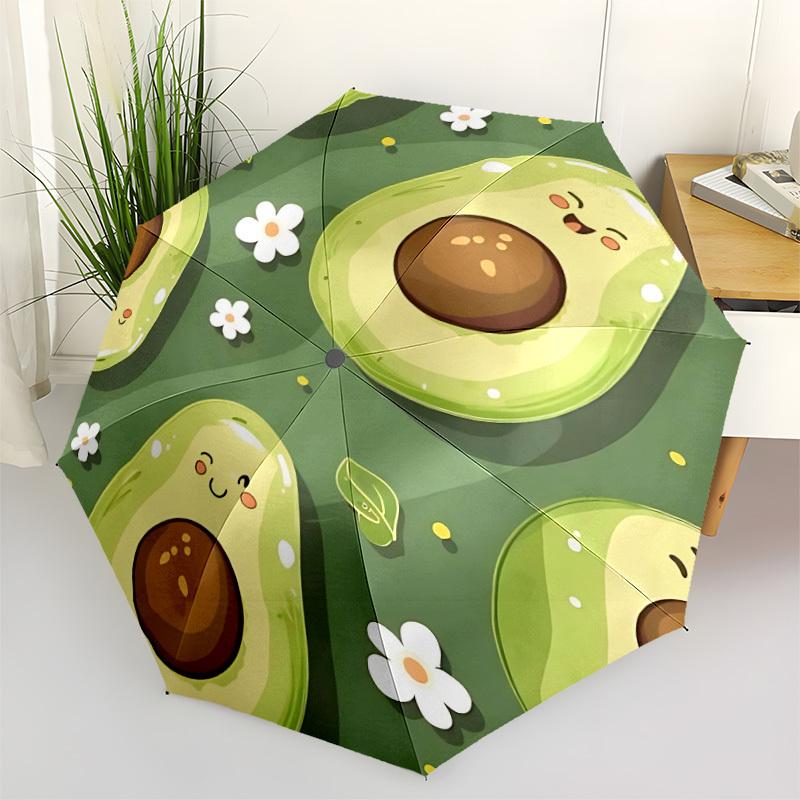 1pc Avocado Cute Automatic Open/Close Umbrella with One-Touch Button, Compact Folding Canopy, Sturdy 8-Rib Windproof Design -045