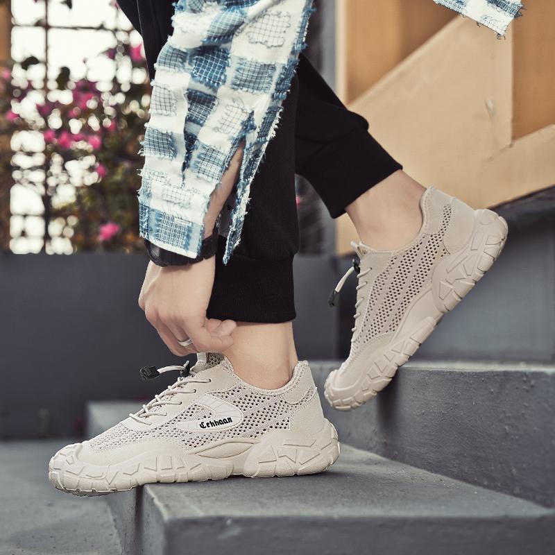 Gray New Men's Breathable Mesh Shoes Summer Outdoor Casual Sports Shoes Anti-slip Wear-resistant Fashionable Men's Footwear