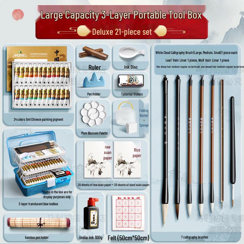 Maries 12-Farben Anfänger Tuschemalerei Set für Kinder mit Pinseln