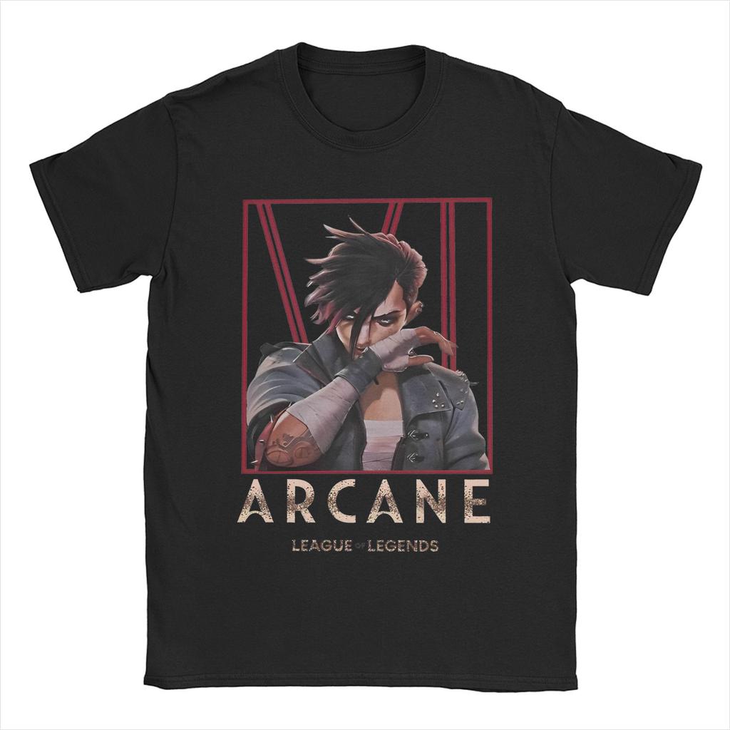Erstaunliches Arcane Vi Spiel Violett Charakter Filme T-Shirt Herren 100% Baumwolle T-Shirt Anime Kurzarm T-Shirt Übergröße Kleidung