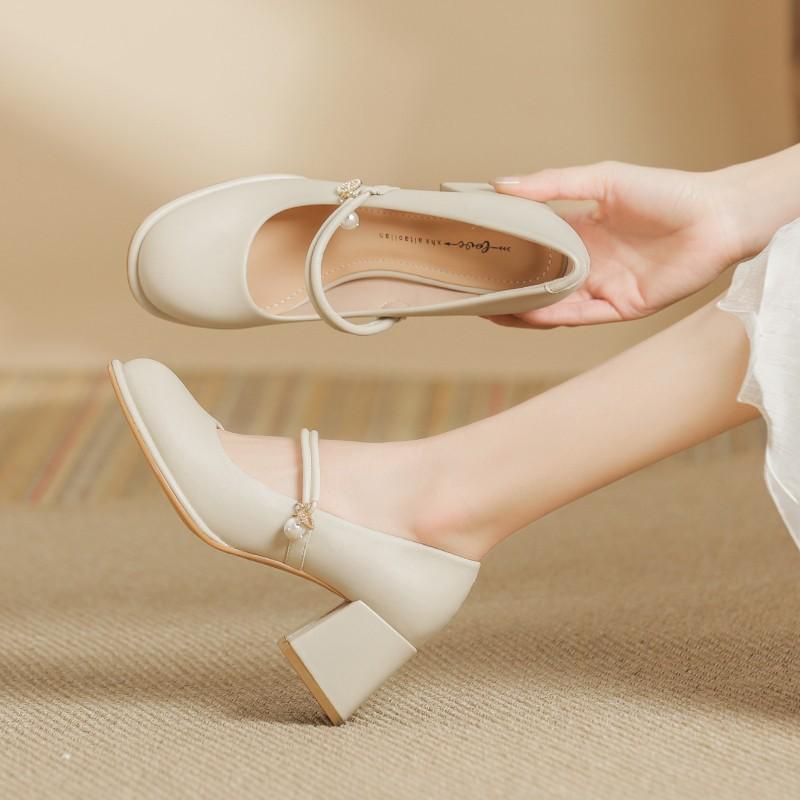 2025 Spring and Summer New French Small Fragrance Versatile High Heels Thick Heel Evening Shoes Mary Jane Women's Shoes Single Shoes