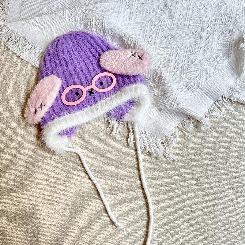 

Cartoon Children s Hat Sweet and Cute Cat KT Cat Glasses Woolen Knitted Pullover Hat Warm Knitted Ear Protection Hat one size