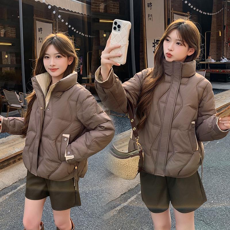 Fashion women's new short down cotton-padded coat, light and thin winter small cotton-padded jacket, stand-up collar, thin and thickened coat