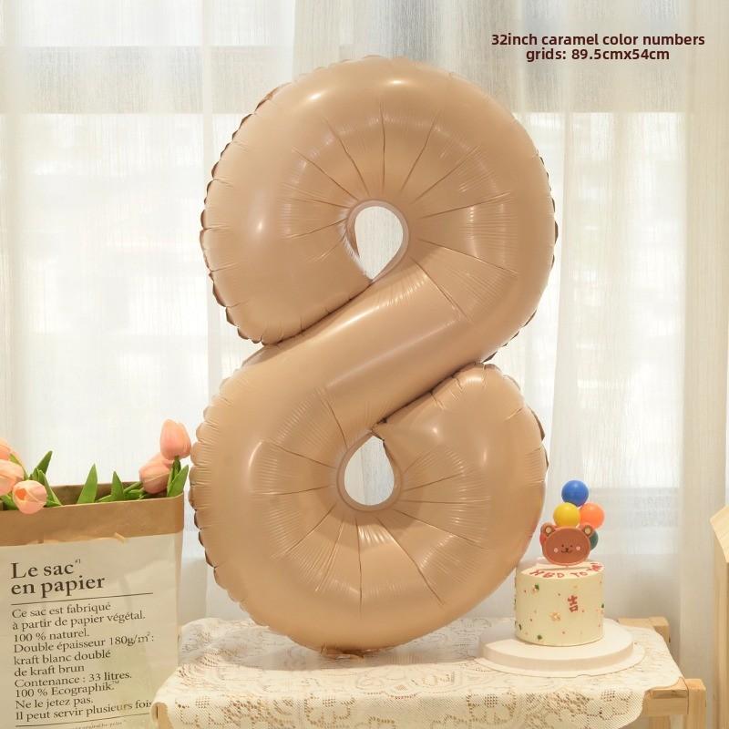 New 32-inch Caramel Cream-colored Aluminum Film Digital Balloon Children's Birthday and First Birthday Party Decoration