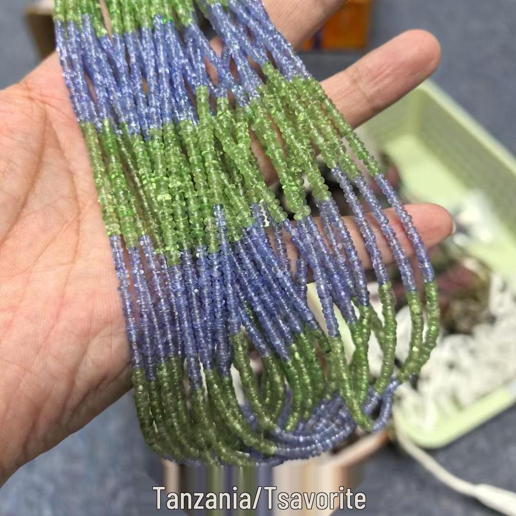 Tanzanite & Tsavorite Beaded Necklace DIY Gemstone Bracelet Clavicle Chain Loose Beads