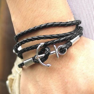 Anker-Armband aus Kunstleder mit mehrschichtigem geflochtenem Armreif und Infinity-Anhänger für Herren