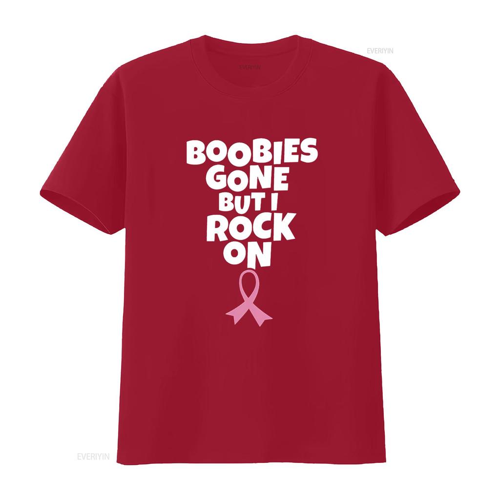 Womens Boobies Gone But I Rock On Funny Breast Cancer Mastectomy T Shirt Black vintage Washed Stylish streetwear Soft