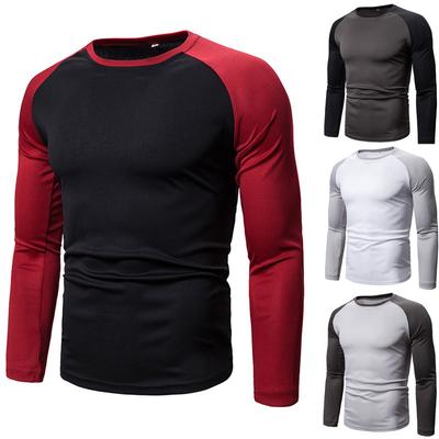 Men'S Color Matching Top Men'S Long-Sleeved T-Shirt Splicing Round Neck Men'S T-Shirt Simple And Casual