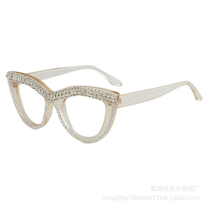 Personalized Hand-Set Diamond Cat Eye Anti-Blue Reading Glasses Retro Trend High-End Glasses