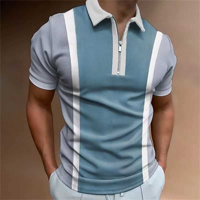Men Polo Shirt Short Sleeve Stripe 3d Print Tops Fashion Polyester Breathable Comfortable Polos Shirts