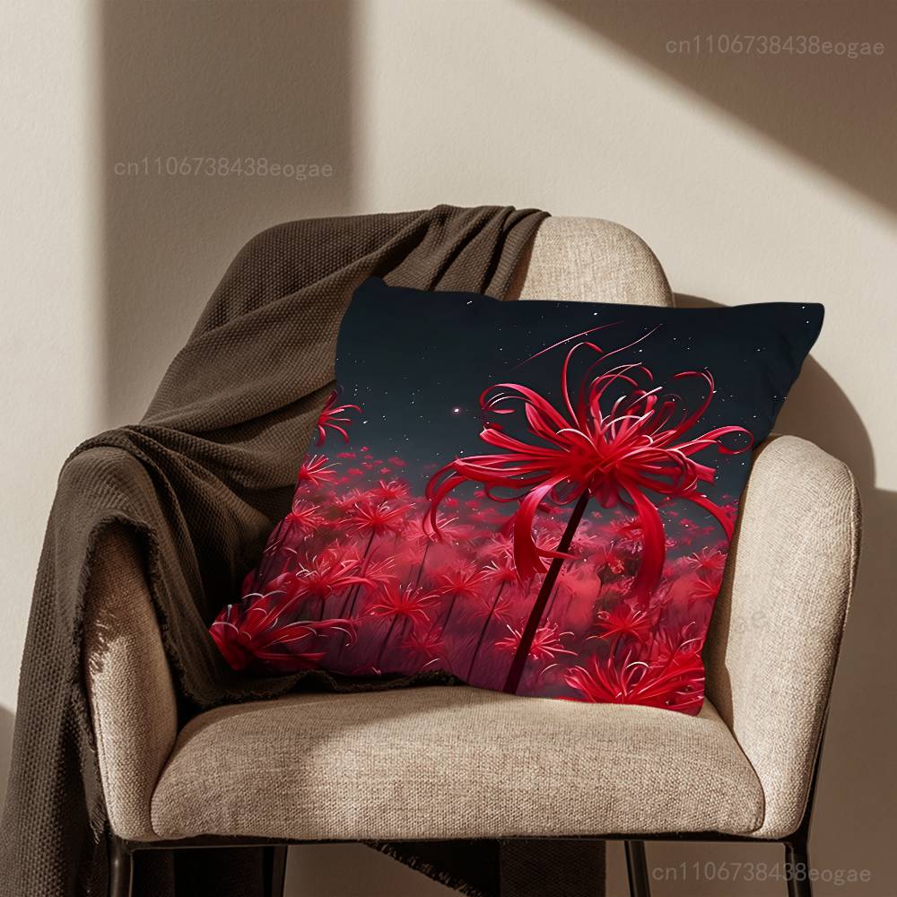 Red Spider Lily Throw Pillow Case For 45x45cm,55x55cm,30x30cm For Home Bedroom Decoration And Protector