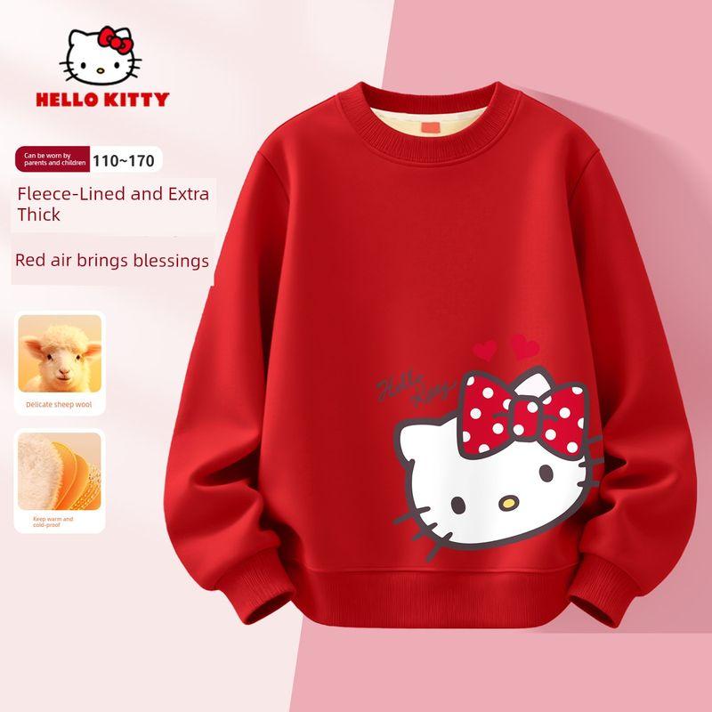Детский флисовый костюм Hello Kitty 2025 Новый стиль Осенне-зимний утепленный флисовый новогодний наряд для девочек Tirori_Lower Right Red 160
