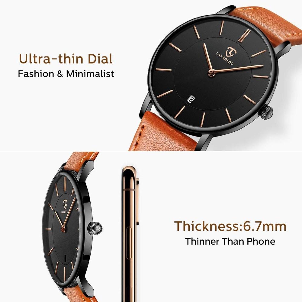 Ben nevis Men's Minimalist Analog Watch Leather Strap Date Display Orange Blue 04-Orange Black