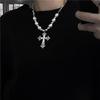 Retro Hip-Hop Pearl & Cross Pendant Necklace: Minimalist, Sweet, Dark Style