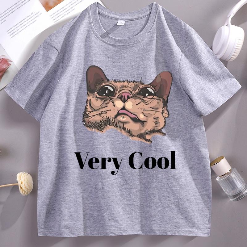 Gumbus Very Cool TShirt for Unisex Women Elastic Casual Short Sleeve Tshirt Cotton Printed Cute Cat T Shirt Oversized Streetwear