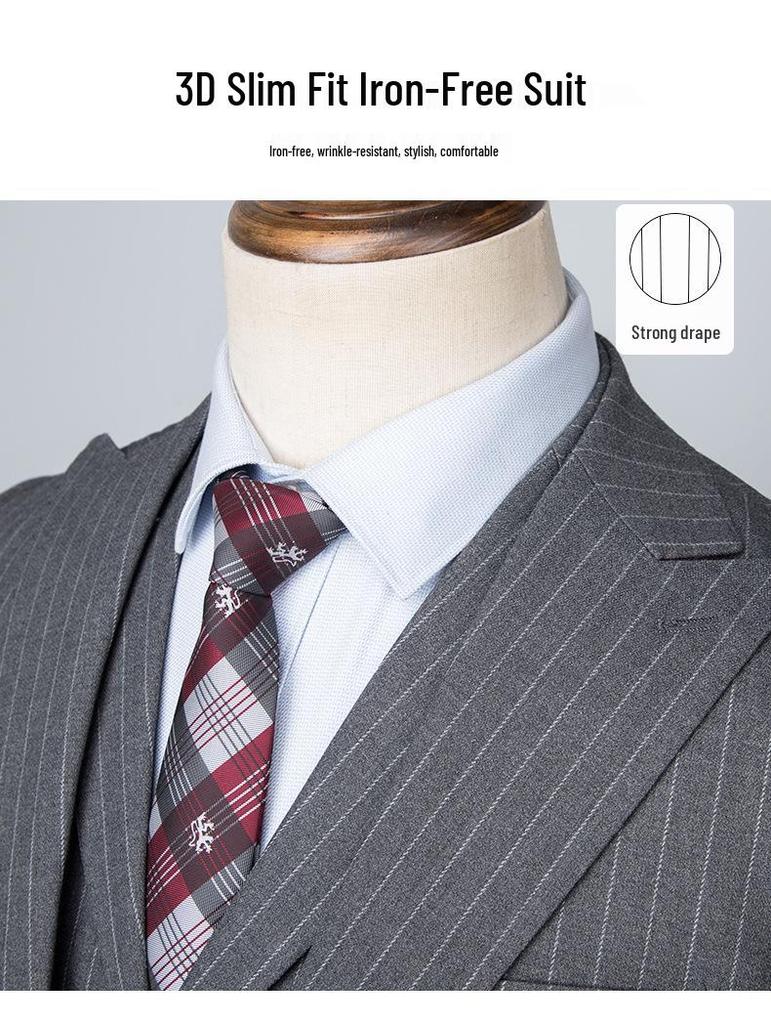Men's Plaid Slim Fit Korean Style Tuxedo Three-Piece Suit for Weddings & Photography