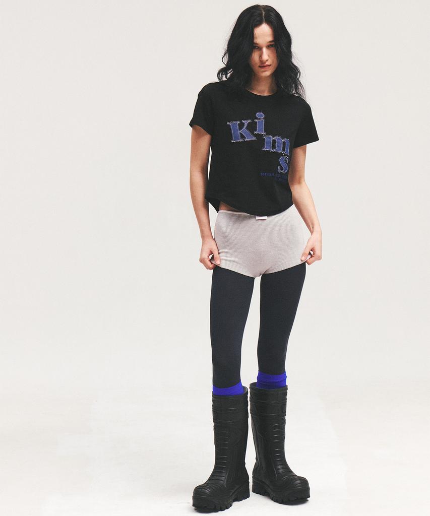 Kimseupeulesikoteunmakes Messy Denim Applique Tee Black