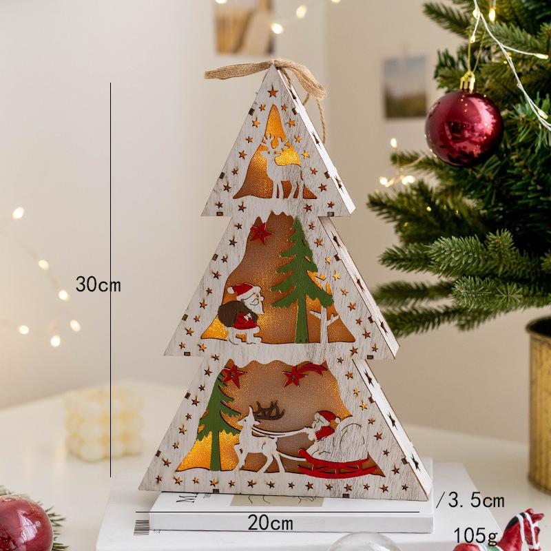 Christmas Decorations DIY Handmade House Luminous Wooden Ornaments Christmas Tree Snowman Atmosphere Pendant Send Light String