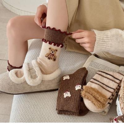 Ladies Autumn and Winter Thickened Warm Cartoon Cute Animal Jacquard Wool Mid Tube Socks
