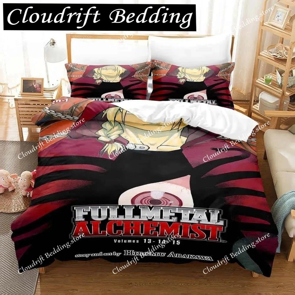 Set di biancheria da letto Fullmetal Alchemist con cartoni animati stampati in 3D, singolo, doppio, matrimoniale, king size, per adulti e bambini