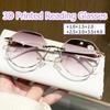 Women Luxury Fashionable Reading Glasses Retro Round Rimless 3D Flora Far Sight Eyeglasses Men Metal Presbyopia Sunglasses