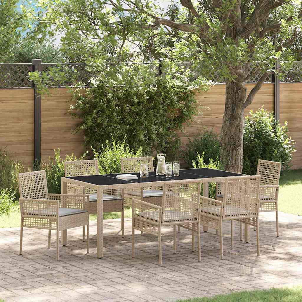 Garden Dining Set 7 Pcs Beige Poly Rattan
