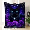 """Verzauberte Schwarze Katze mit Sternen und Rosen Wandkunst Druck"""Flanell-Kuscheldecke für Sofa, Bett, Reisen, Camping, Büro"""
