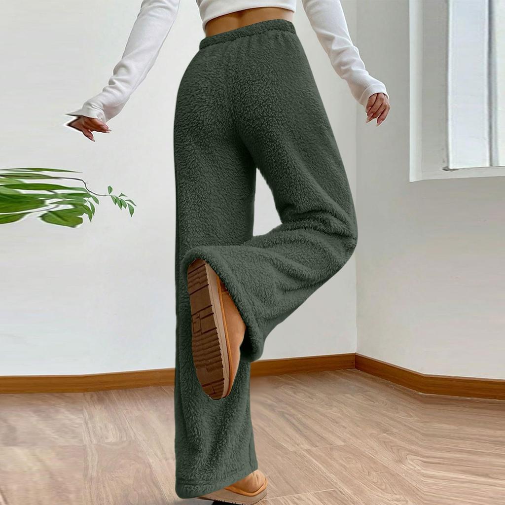Women's Solid Color Fashion Plush Casual Pants Loose Plush Thermal Pants