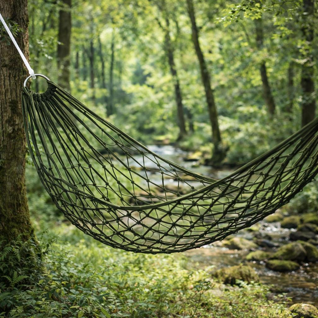 Camping Hammock Mesh Nylon Sleeping Bed Portable with Hooks Travel Swing Hanging Outdoor Sport