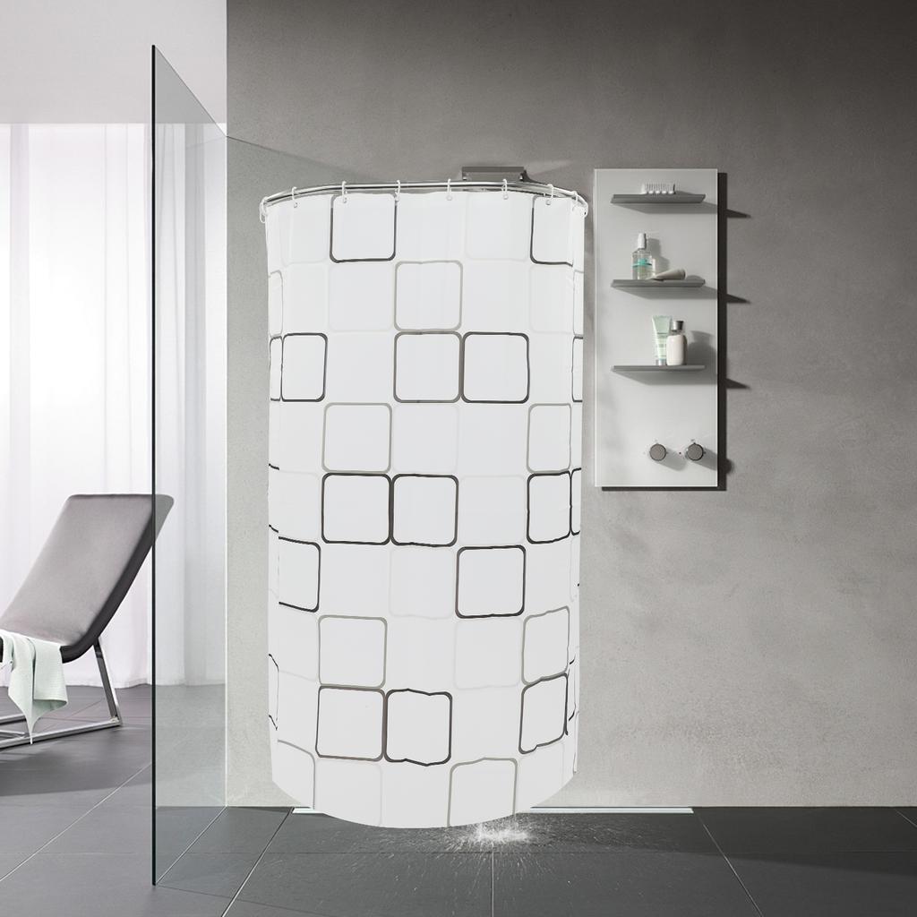 2.4m*1.8m Shower Curtain Rod Kit 0.9-1.3m Shower Curtain Rail U Shape W/ Curtain 80-130 Cm Shower Rail for Shower Curtain