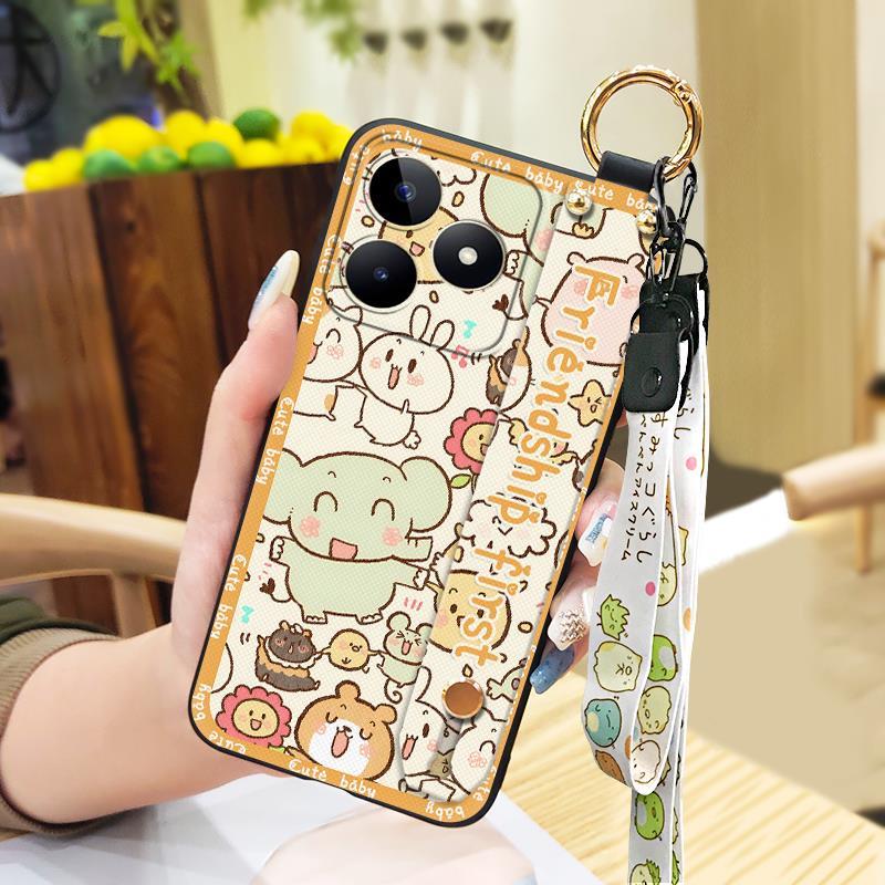 Soft case Anti-knock Phone Case For Realme C53/Narzo N53 Waterproof Wristband Phone Holder Cute Wrist Strap Kickstand
