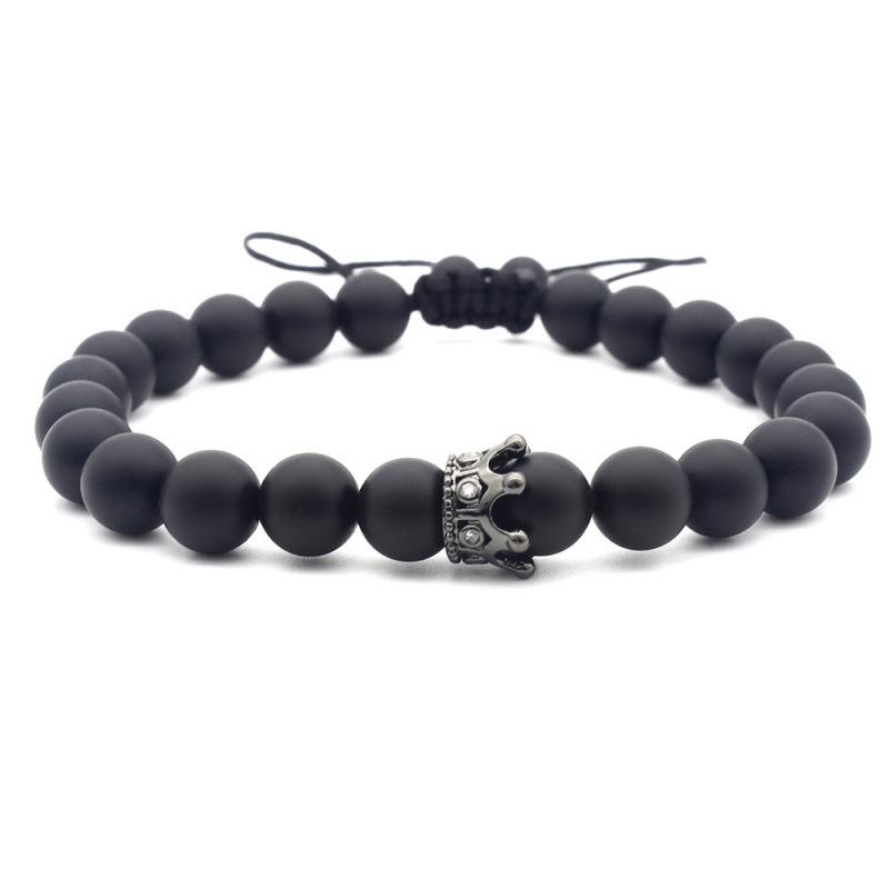 Frosted Black Agate Crown Bracelet with Micro-inlaid Zirconia