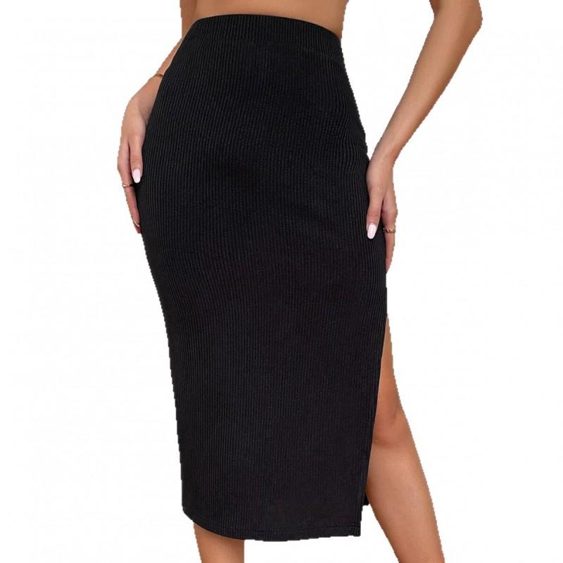 Womens Midi Skirt Fall Winter High Waist Elastic Split Pencil