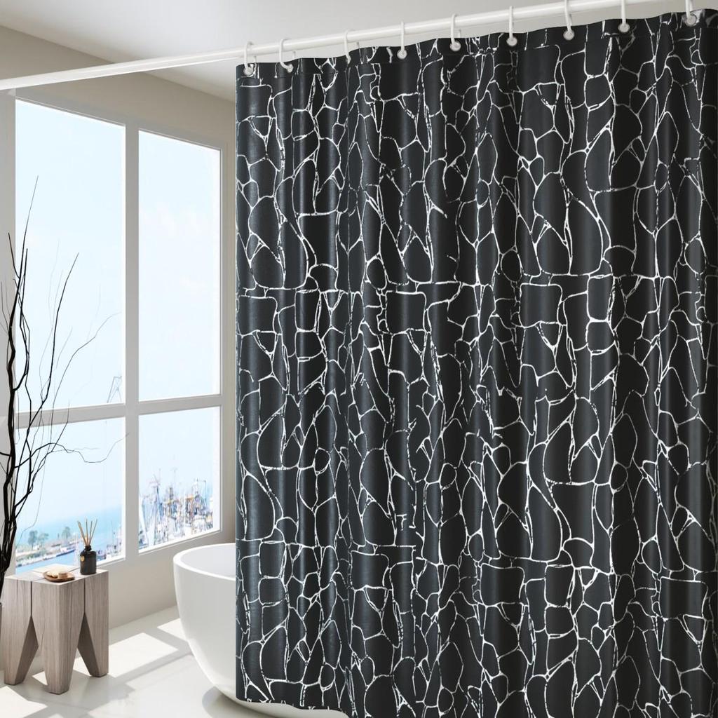 Elegante Tenda da Doccia in Marmo con Texture Irregolare, Stampata Argento e Oro - Divisorio Impermeabile per Bagno