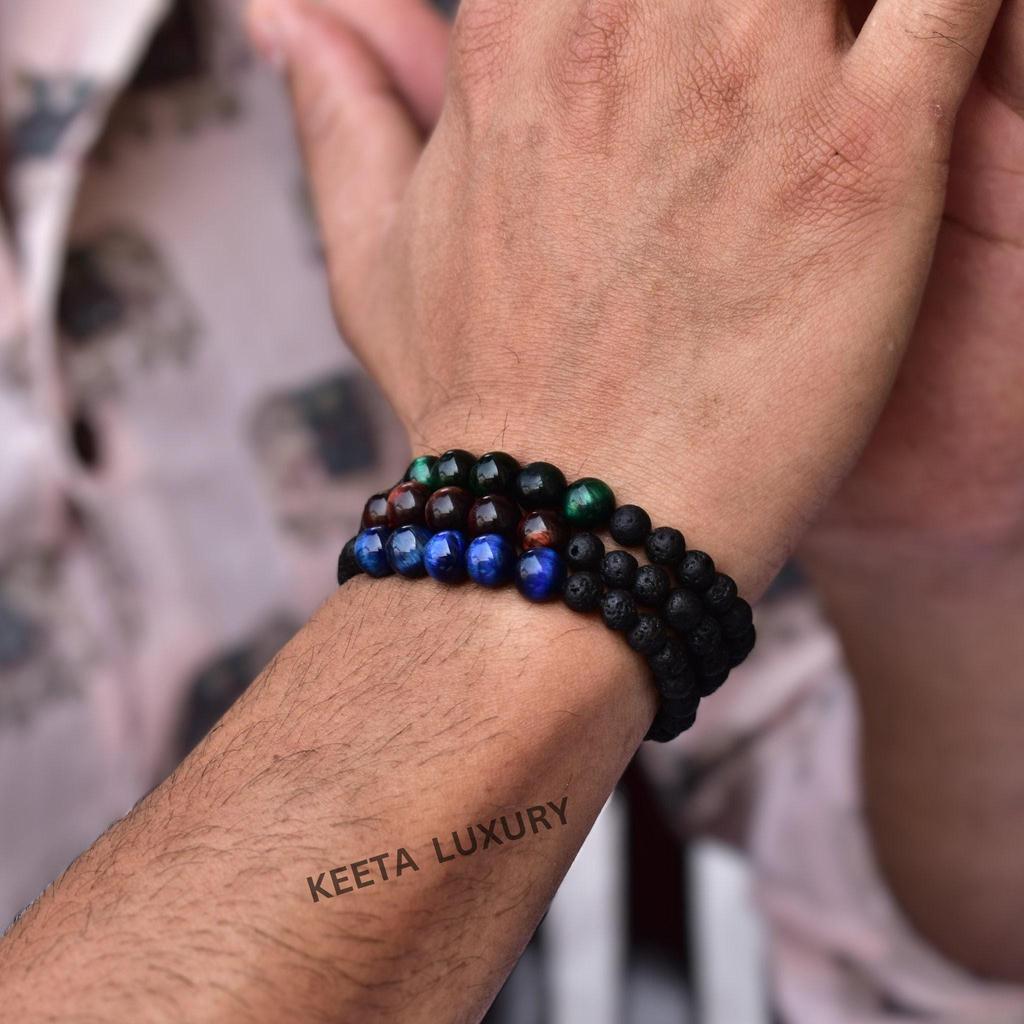 Natural Blue Tiger Eye and Lava Bead Bracelet Diffuser Bracelet for Man Handmade Braded Bracelets Stretchable Bracelets for Men , Gifts