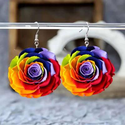 Fashion Colorful Rose Flowers Acrylic Earrings For Women