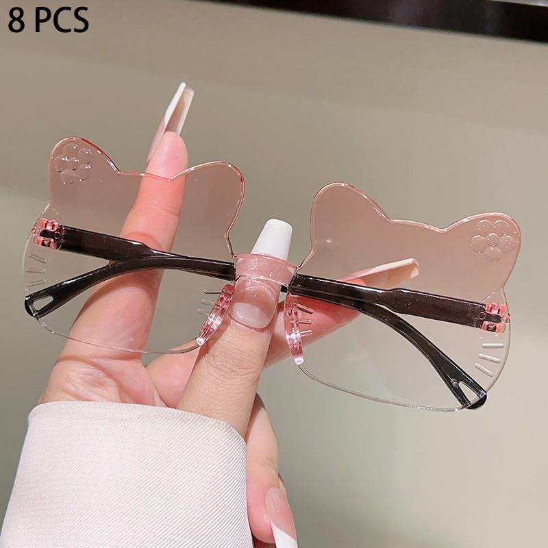 

8 Pcs Cute Cat Shaped Sunglasses for Kids Fashion Gradient Multi-color Decor Girls Shades Trendy Rimless Stylish Sun Glasses