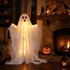 White Gauze Ghost Halloween Decoration, LED Light Up Standing Ghost, Indoor Outdoor Atmospheric Spooky for Porch, Yard, Lawn, Garden Decor Lighted