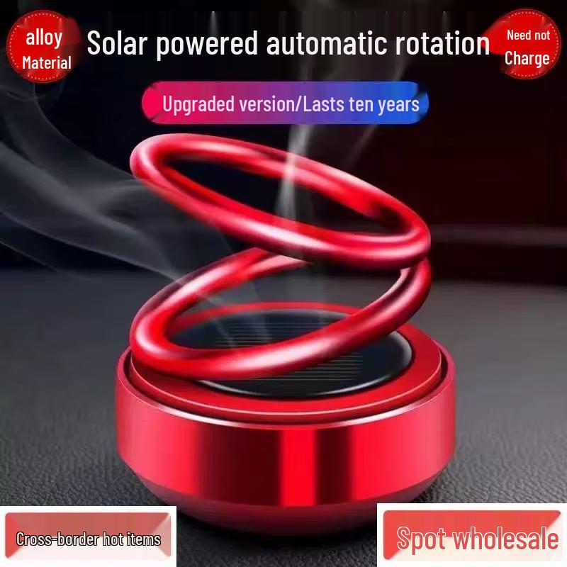 Solar-Powered Rotating Double Ring Aluminum Car Air Freshener and Interior Ornament