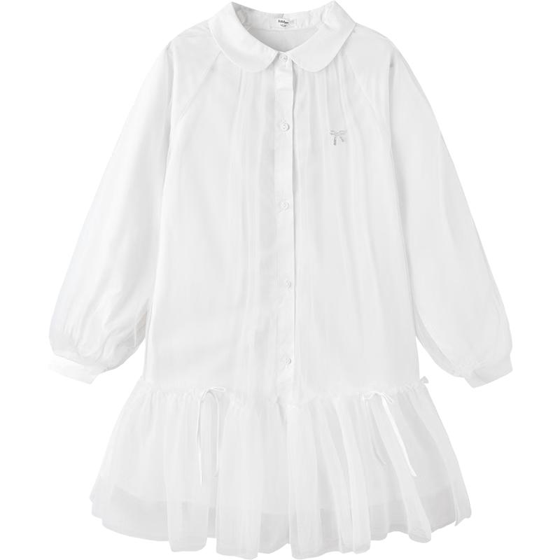 Balabala Girls Bowknot Long Sleeve Mesh Dress 120