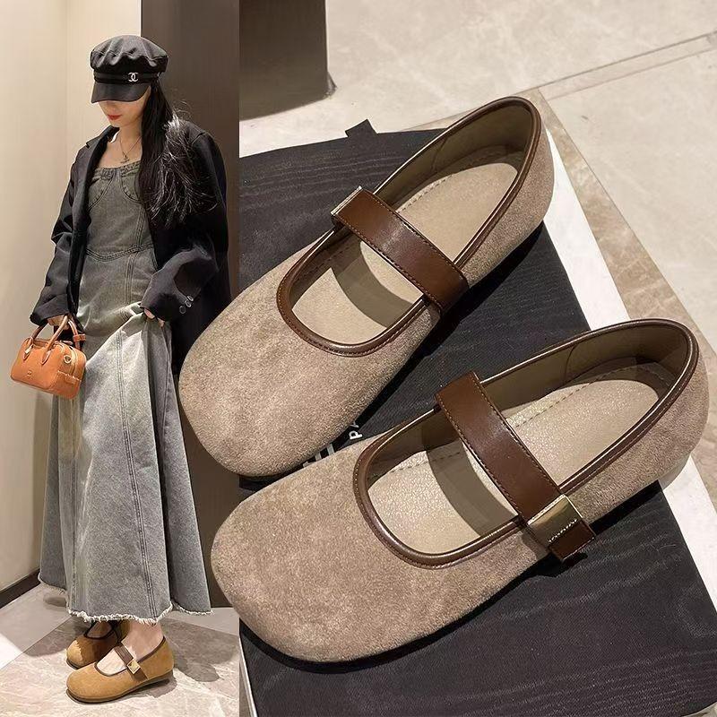 2025 Neue Klassische Ballerinas für Damen Sommer Freizeit Schnallenriemen Runde Zehen Süße Modeschuhe für Damen Klettverschluss Einfarbige Freizeitschuhe