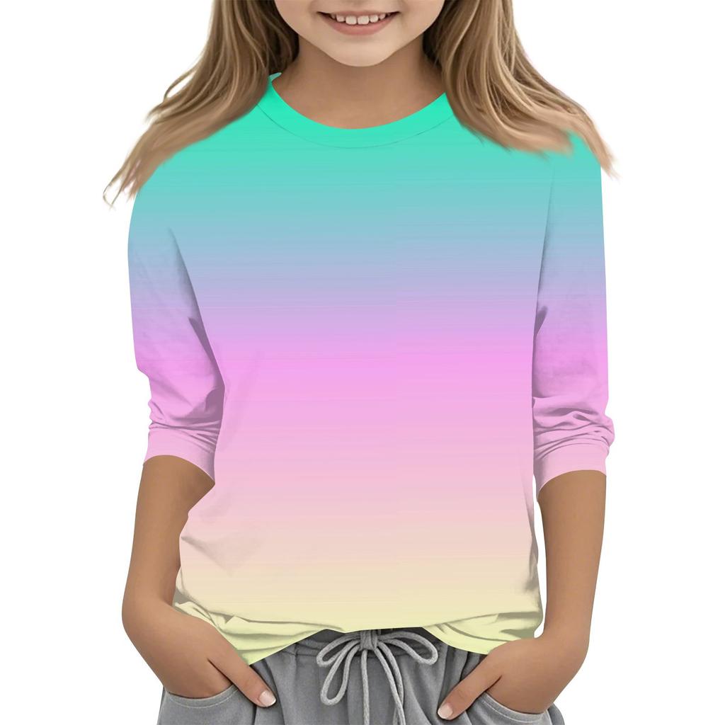 Children's 3/4 Sleeves Printed O-neck Top Everyday Casual T-shirt