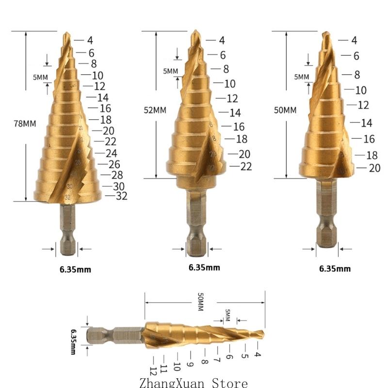Spiralling Grooved Step Drill Bit High Speed Steel 4mm-12/20/32/22mm (5/32-5/4inch) 3XUF